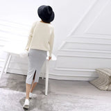 Znbbw Women Casual Split Pencil Skirt Calf-Length Ladies Cotton Solid Stretch Slim Skirts