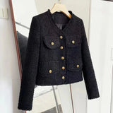 Znbbw Cropped Tweed Jackets Women Vintage Tassel Basic Short Coats Korean Elegant Single-Breasted Casual Outerwear Spring Autumn