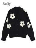 znbbw 2023 Winter New In Vintage Floral EmbroideryLoose Women Knit Cardigan Korea Style Button Up Ladies Sweater Coat Clothing