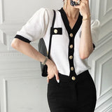 Znbbw V-neck Cardigans Femme Short Sleeve Sweater Single Breasted Ropa Mujer Korean Simple Knitwears Summer 2024 Sueters