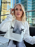 Znbbw Women Fashion Long Sleeve Streetwear White Crop Tops T Shirts Tees 2023 Autumn Clothes Wholesale Items For Business