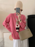 Znbbw Fashion Y2k Sweaters Cartoon Rabbit Jacquard O Neck Long Sleeve Knit Pullovers Autumn Loose All Match Women Clothing 2024