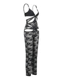 Znbbw Black Lace Floral Sheer Summer Jumpsuits Women's Sleeveless Spaghetti Strap Hollow Out Long Pants Romper Clubwear
