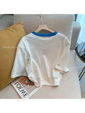 znbbw Summer Korean Style Casual Elastic Waist Pink Print Short Sleeve T-Shirts Women's Fashion Kawaii Sweet Slim Fit Tees Tops