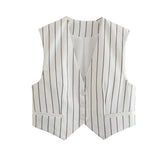 Znbbw Stripes Vest Pants Set Fashion 2 Pcs Outfits Summer Autumn Women Blazer Pants Set Loose Casual Wide Leg Pants Suit New