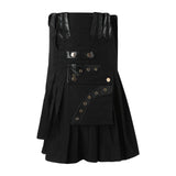 Znbbw Mens Fashion Classical Pu Leather Patckwork A-line Skirts Casual Retro Scottish Style Solid Pocket Pleated Skirt Toddler Indoor