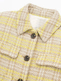 Znbbw TRAF Women Front Flap Cropped Tweed Blazer Coat Vintage Lapel Collar Long Sleeve Female Outerwear Chic Tops