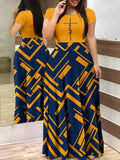 Znbbw Casual Printed Maxi Dress Women Letter O Neck Short Sleeve Ruched Tight High Waist Vestidos Party Club Long Dresses