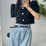 Znbbw Ropa Mujer Puff Short Sleeve Chaqueta Mujeres Square Collar Jacket Woman Single Breasted Jackets Spring Summer Outwears