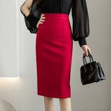 Znbbw Vintage Gray Red Stretch Pencil Skirts For Women Office Lady Formal Black Midi Skirts Elegant Female Package Hip Skirts