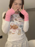 Znbbw Y2k T Shirts Long Sleeve Contrast Color Cartoon Print Aesthetics Crop Tops Spring Female Slim Gyaru 2000s Girl Clothing