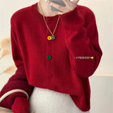 Znbbw Sweet and Fresh Round Neck Colorful Button Knitwear Coat Academy Style Western Versatile Sweater Women's Cardigan