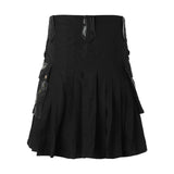 Znbbw Mens Fashion Classical Pu Leather Patckwork A-line Skirts Casual Retro Scottish Style Solid Pocket Pleated Skirt Toddler Indoor