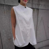 Znbbw Collar Sleeveless Shirts & Blouses Single Breasted Blusas Japanese Loose Camisas Minimalist Ropa Mujer Summer Tops