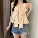 Znbbw Bow Camis Women Summer Fashion Solid Ruffles Casual Crop Tops Female Korean Chic Sleeveless Holiday All-match Tanks New