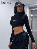 Znbbw Women Long Sleeve Letter Print Streetwear Crop Tops T Shirt Tees 2023 Autumn Clothes Wholesale Items For Business