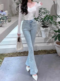 Znbbw Elegant Sweet Y2K Jeans Women High Waist Casual Vintage Flare Pants Female Bodycon Korean Fashion Denim Pants Winter 2024
