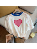 znbbw Summer Korean Style Casual Elastic Waist Pink Print Short Sleeve T-Shirts Women's Fashion Kawaii Sweet Slim Fit Tees Tops