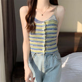 Znbbw Women Fungus Buttons Cropped Tanks Tops Girls Knitted Sweet Chic Slim Thin Tee shirts Camis Crop Top for Female Summer