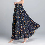 Znbbw High Waist Skirts Womens Summer Autumn Elastic Waist Full Long Skirt Print A-Line Mother Dance Skirts Swing Chiffon Skirt