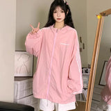 Znbbw Thin Stripe Hoodie Women Y2K Fashion Print Preppy Loose Jogging Sun Protection Tops BF Korean Solid All-match Streetwear