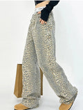 Znbbw Panther Pants Ladies 2024 Spring Loose High Waist Wide Leg Leopard Pant Fashion Female Vintage Hip Hop Baggy Denim Trousers