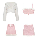 Znbbw Pink Kawaii 4 Pieces Set Women Belt Patchwork Elegant Sweet Skirt Suit Female Korean Fashion Party Casual Y2k Set 2024