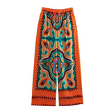 Znbbw Crop Top Long Pants Print Fashion Set Outfits Strapless Tie Back Pockets Folk Boho Floral Suit Beach Casual Summer Set