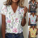 Znbbw V-neck Floral Print Blouse Women Short Sleeve Tops Fashion 2023 Cssual Shirts Female Loose Elegant Blouses Blusas 24785