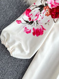 Znbbw Fashion Spring Runway 2 Piece Sets For Women Turn Down Collar Floral Print Blouse And Shorts Suit Office Lady Outfits