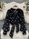 Znbbw Spring Sweet Polka Dot Blouse Western Style Puff Sleeve Age Reduction All-match Chiffon Shirt Tops Female D0353