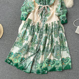 Znbbw Quality Spring Women Fashion Runway Long Dress Lantern Sleeve Stand Collar With Belt Floral Print Holiday Maxi Dresses