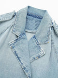 Znbbw TRAF Women 2023 Spring Fashion With Belt Cowboy Short Coat Vintage Long Sleeve Pockets Female Outerwear Chic Tops