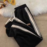 Znbbw Striped Corduroy Sweatpants Women Winter Thick High Waist Drawstring Wide Leg Trousers Y2K Korean All-Match Straight Pants