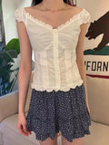 Znbbw White Slim Crop Top Women Sexy V Neck Cotton Puff Sleeve Blouse Tops Solid Sweet Girls Balletcore Summer T-shirt Female