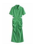 Znbbw ZBZA Women 2023 Shirt Dress Women Waist Cut-out Midi Dress Fashion Design Sexy Elegant Femme Vestidos 202307