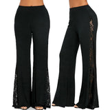 Znbbw Lace Patchwork Flare Pants for Women 2024 New Summer Thin Trousers Slim High Waist Solid Color Hollow Out Long Pants