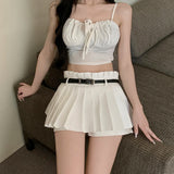 Znbbw half skirt Slimming Sexy Women's half skirt Anti glare With safety pants With a belt Summer Pleated skirt