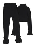Znbbw Cozy Flare Pants Suit Women Y2k Bow 2 Pieces Ruffle Sleeve Crop Top Bottom Pants Matching Sets Active Wear Women Outfits 0410