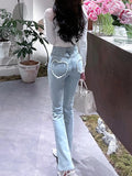 Znbbw Elegant Sweet Y2K Jeans Women High Waist Casual Vintage Flare Pants Female Bodycon Korean Fashion Denim Pants Winter 2024