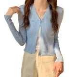 Znbbw Women Korean V Neck Solid Colour Button up Casual Long Sleeves Knitted Cardigan T-shirt
