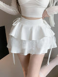 Znbbw Vintage Sweet Mini Skirt Women Lace-up Japanese Lolita Kawaii Cake Skirt Female Lace Korean Cute Fairy Skirts Summer 2024