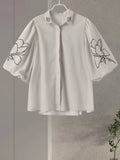 Znbbw Print Cotton Linen Women Pants Set Oversize Lantern Sleeve Lapel Top Lace Up Wide-leg Trousers 2024 Spring Lady Suits