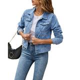 Znbbw Women's Denim Jackets Fashion Female Casual Long Sleeve Lapel Solid Button Down Chest Pocket Slim Jean Jacket Fall Winter Coat