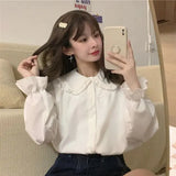 Znbbw Vintage Women White Shirt Preppy Style Fashion Elegant Female Long Sleeve Blouse Y2K Sweet Kawaii All Match Shirts