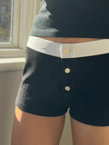 Znbbw Thick Ribbed Cotton Shorts Women Casual Contrast Patchwork High Waist Sweatshorts Summer Y2k Streetwear Slim Short Pants