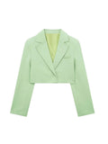 Znbbw TRAF 2023 Fashion Women Green Blazer Suits Open Stitch Long Sleeve Crop Top Female Shorts Skirts Thin Y2K 2 Piece Set