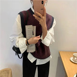 Znbbw Plaid Sweater Vest Women Patchwork Sleeveless Knitted Waistcoat Korean O Neck Casual Knitwear Harajuku Jumpers Pullovers