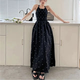 Znbbw Polka Dot Midi Dress Women Summer Sexy Halter Neck Sleeveless Lace Up A Line Dress Feminino Long Beach Vestido Robe