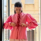 Znbbw Print Doll Collar Shirts Women Casual Loose Single-breasted Long Lantern Sleeve Blouses 2024 Spring Summer Lady Pink Top